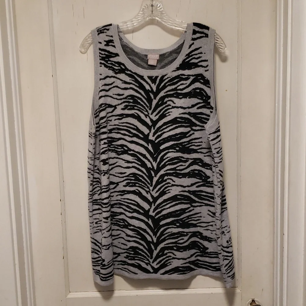 Chicos Zenergy Zebra Animal Print Black and Gray Sleeveless Knit 2x - Picture 2 of 5